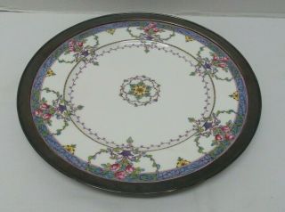 Antique Royal Worcester England Hand Painted Plate C.  662 Sterling Silver Rim