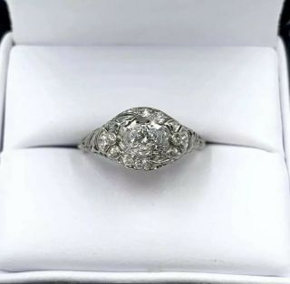 Art Deco Platinum Ladies Diamond Ring W/.  35ct Old Mine Cut Diamond