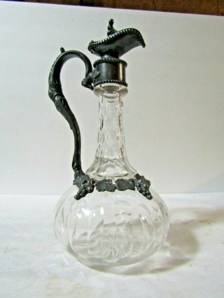 Vintage Fancy Glass And Pewter Wine Cruet 11 Inchs Tall