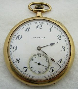 Vintage 12s Art Deco Hamilton 17 Jewel Gold Filled Pocket Watch Parts