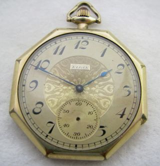 Vintage 12s Art Deco Elgin Gold Filled Jeweled Crown Pocket Watch Parts Repair