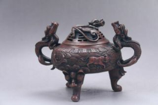 Exquisite Chinese pure copper hand Carved incense burner xuande mark 2