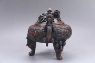 Exquisite Chinese pure copper hand Carved incense burner xuande mark 3