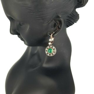 Vintage Russian 14 k Rose Gold Diamond Emerald Earrings 3
