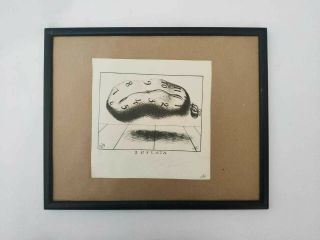Old Ancient framed Salvador Dali signed print melted clock Lithography 2