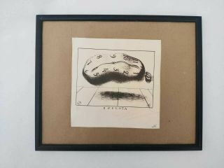 Old Ancient framed Salvador Dali signed print melted clock Lithography 3