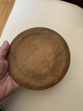 Antique Primitive Treen Sycamore Turned Wiod Plate 7” With Intial
