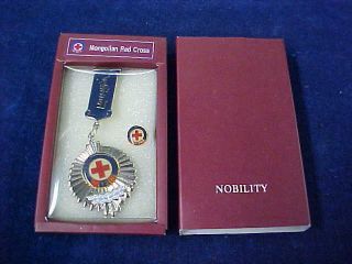 Orig Vintage Full Size Medal & Lapel Badge " Mongolian Red Cross "