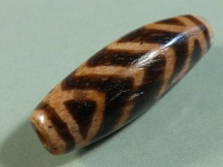 Ancient Pumtek Pyu Bead  4 Zig Zag Tiger " Tube 25 By 9.  1mm World Class Bead