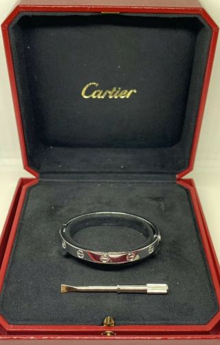 Cartier 18k White Gold Love Bracelet Sz 16 Box Papers