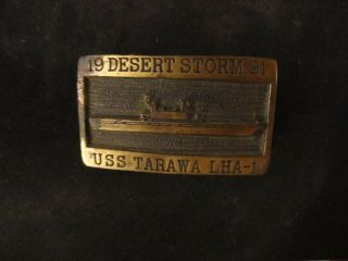Rare Uss Tarawa Lha - 1 Usn Us Navy Desert Storm Belt Buckle Solid Brass Made Usa