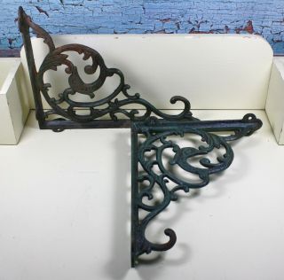 Vintage Matching Ornate Cast Iron Shelf Shelving Brackets Bird Motif