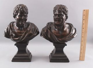 Pair Antique 19thC Theater,  Comedy & Tragedy Bronze Bust Sculptures,  NR 2