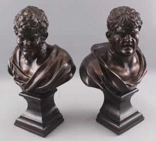 Pair Antique 19thC Theater,  Comedy & Tragedy Bronze Bust Sculptures,  NR 5