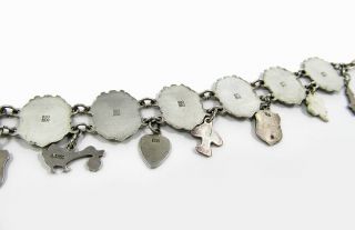 Antique Silver Charm Bracelet Fairy Tales Enamel Lucky Symbols Love Clover 4