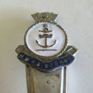Hmas Sydney - Large Vintage Navy Souvenir Teaspoon - Anchor,  Crown,  Star & Rope