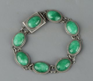 Chinese Exquisite Handmade Silver Mosaic Jade Bracelet
