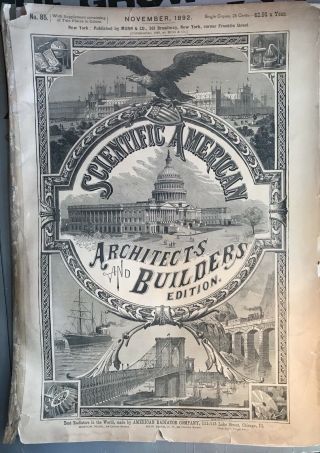 Scoentific American Architects And Builders Edition Nov 1892 Brooklyn Bridge