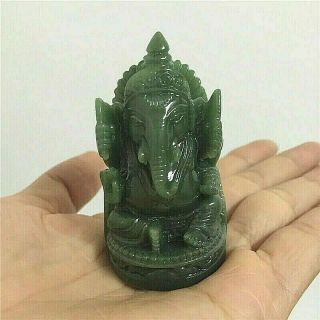 Ganesha Statue 2.  4 " Small Green Stone Hindu Elephant God Lord India Figurine