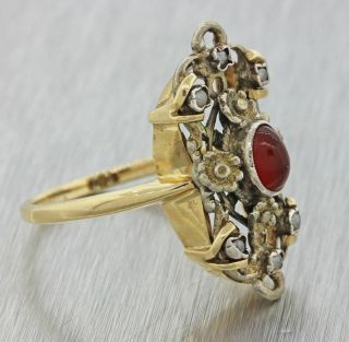1880s Antique Victorian 14k Yellow Gold Silver Garnet Pearl Flower Ring Z9 2