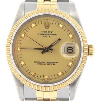 Rolex Date 15053 Men Stainless Steel 18k Yellow Gold Watch Jubilee Band Quickset