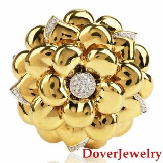 Estate Diamond 18K Yellow Gold Floral Cluster Large Pin 24.  5 Grams NR 2