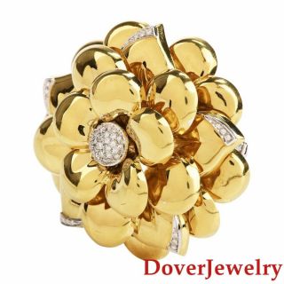 Estate Diamond 18K Yellow Gold Floral Cluster Large Pin 24.  5 Grams NR 4