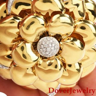 Estate Diamond 18K Yellow Gold Floral Cluster Large Pin 24.  5 Grams NR 6