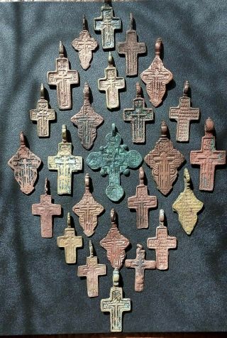 Ancient Russia 18 - 19th Orthodox Crosses Old Believer Psalm 68 Exorcism Crucifix