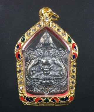 Perfect Phaya Tao Double Dragon Lp Pat Pendant Gold Case Thai Amulet Wealth Luck