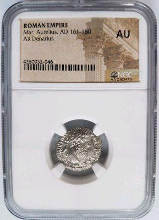 Roman Empire Marcus Aurelius Ngc Au Ad 161 - 180 Ar Denarius Silver Ancient Coin