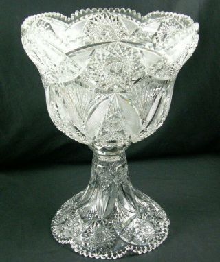 Antique Magnificent American Brilliant Cut Glass 19.  5 " Tulip Shape Punch Bowl