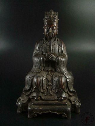 Very Large Old Chinese Bronze Made Ancient Official God Of Fu Statue