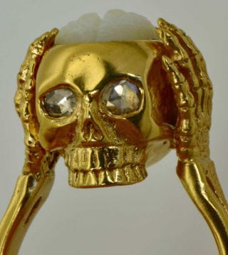 Museum Antique Georgian 18k Gold&diamonds Memento Mori " Open Brain " Skull Ring