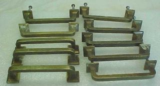 Set Of 10 Vintage Brass 4 1/8 " Drawer Pulls Handle 3 1/2 " Center Square
