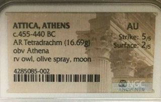 Athens Owl Tetradrachm 455 BC Ancient Greek Attica Athenian Silver Coin NGC AU 2