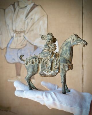 Chinese Bronze God Of Wealth Sculpture Upon Horse (house God),  Qing Dynasty
