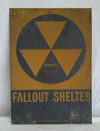1950s Civil Defense Fallout Shelter Sign Cold War Atomic Bomb Threat