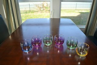 Mid Century Rainbow Hi Ball Glasses Yellow Pink (2) Blue Green (2) Lusterware Coc