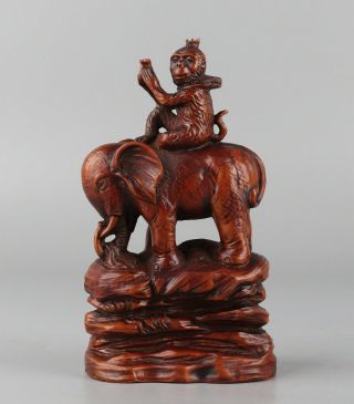 Chinese Exquisite Hand - Carved Elephant And Monkey Carving Boxwood Statue