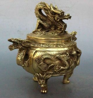 Vintage Style Brass Chinese Dragon Incense Burner / Censer Statue 3