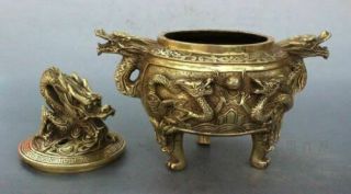 Vintage Style Brass Chinese Dragon Incense Burner / Censer Statue 4