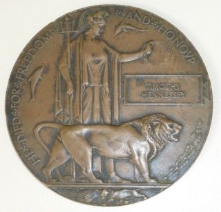 Wwi British Military Memorial Death Plaque Bronze Medal Coin Timothy Hennessey