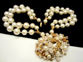 Rare Vintage 16 " X3 - 1/2 " Signed Miriam Haskell Faux Baroque Pearl Necklace