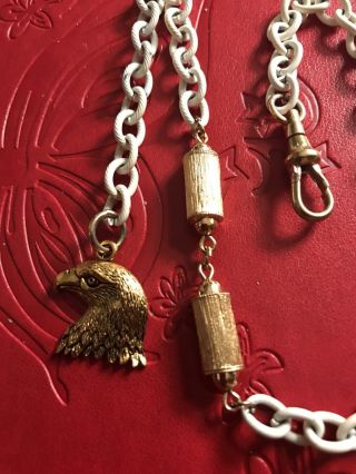 Rare Custom Made White And Gold American Eagle Pocket Watch Chain 2