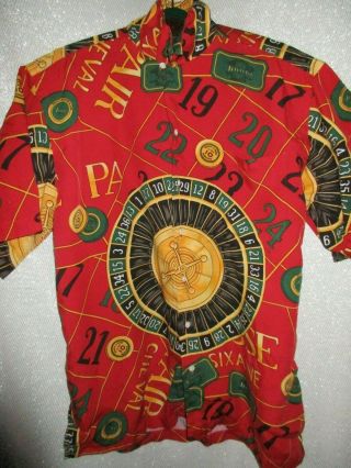 VTG 90 ' S RALPH LAUREN POLO CASINO ROULETTE WHEEL RAYON CAMP SHIRT POKER CHIPS M 9