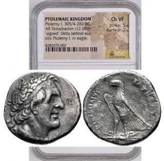 Ptolemy I Signed Δ Delta / Egypt Ancient Greek Silver Tetradrachm Ngc Ch Vf