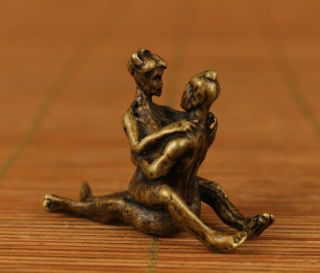 Exquisite Old Brass Hand Carved Belle Girl Statue Collectable Pendant Netsuke