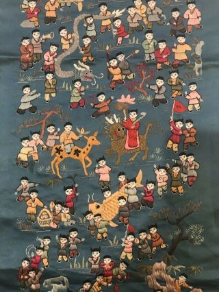 Antique/vintage Embroidery Folk Art Of A Hundred Kids 26.  5x13 Inches