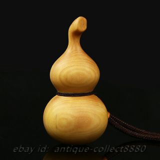 75mm Fine Chinese Box - Wood Hand - Carved Cucurbit Lucky Gourd Small Statue Pendant